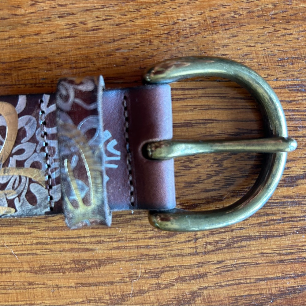 Fossil Brown Leather Belt with Gold Buckle